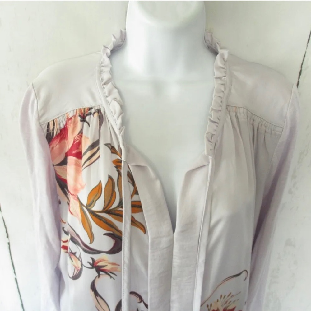 Anthropologie Meadow Rue Top Lavender Purple Floral Long 3/4 Sleeve Sz S